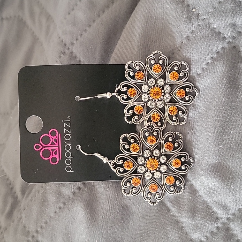 New! Silver and Orange Earrings - Picture 1 of 1